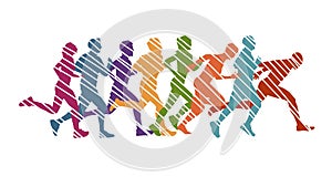 Running marathon, people run, colorful poster. Vector colorful illustration sport background